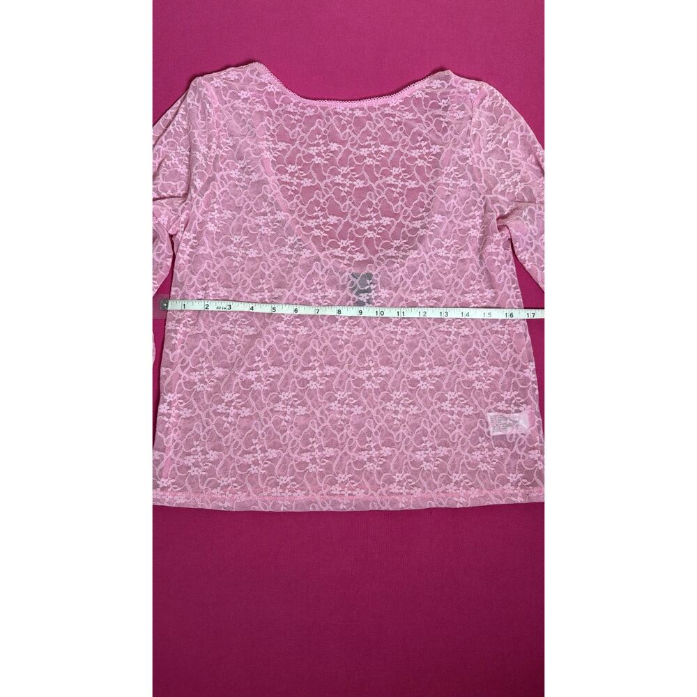 Wild Fable Pink Lace Long Sleeve Top Size L Sheer Floral Y2K Stretch New - Picture 5 of 5